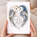 25th Anniversary Card with Owl Heart Illustration