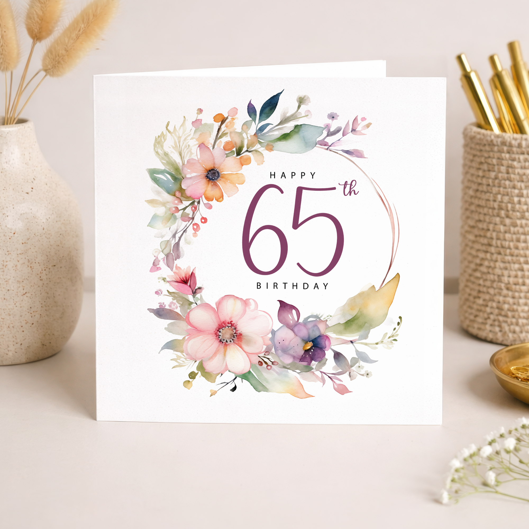 65th Birthday Card For Her Floral Sixty Fifth Birthday Card Sixty Five Card For Mum Gran Grandma Auntie 65 Card For Friend Floral Design