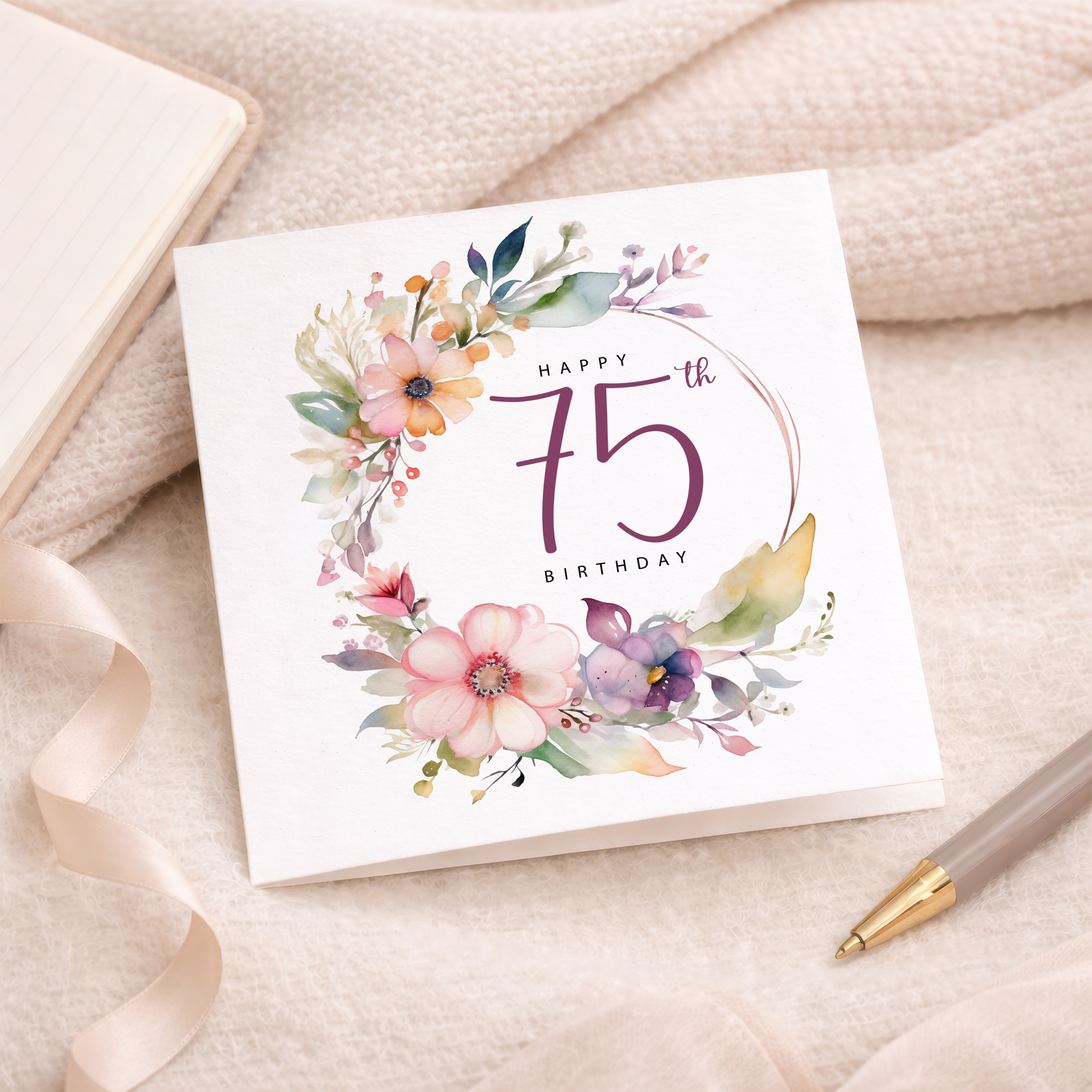 75th Birthday Card For Her Floral Seventy Fifth Birthday Card Seventy Five Card For Mum Gran Grandma Auntie 75 Card For Friend Floral Design
