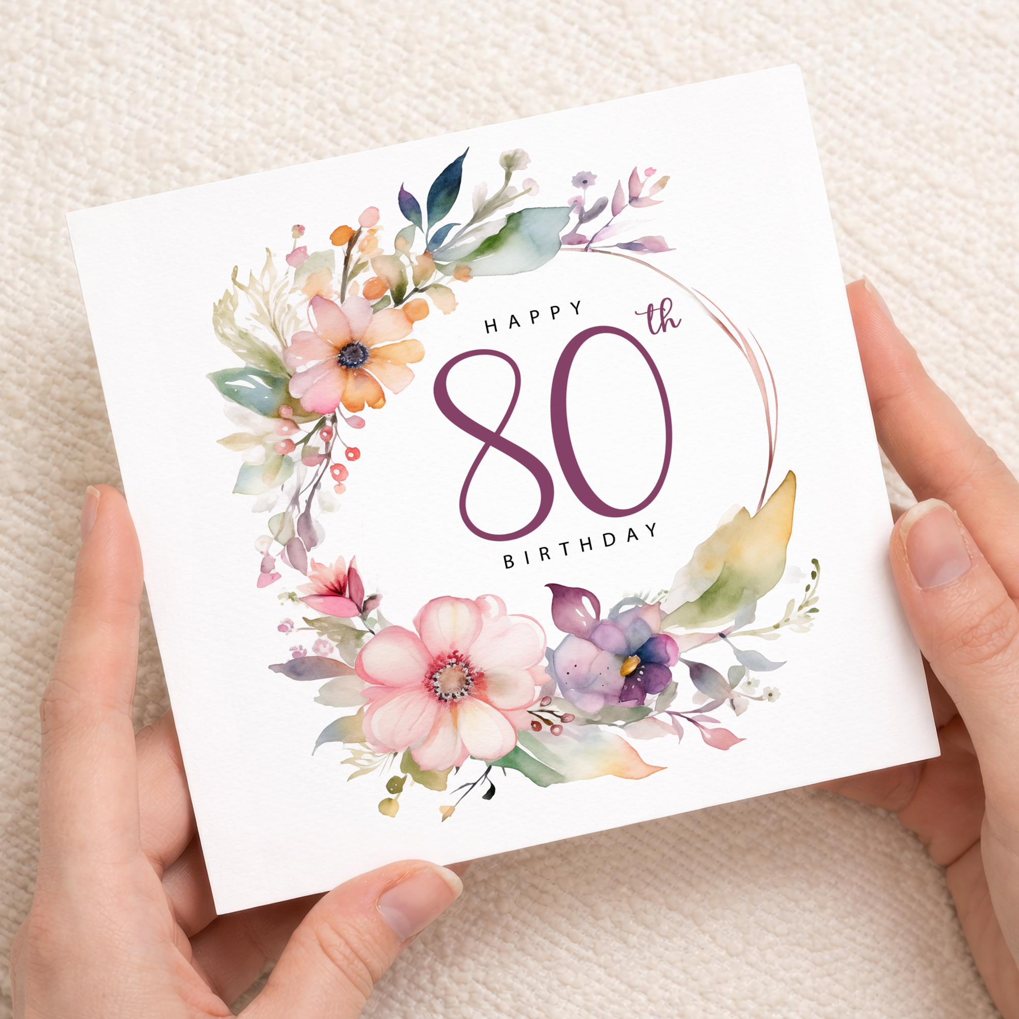 80th Birthday Card For Her Floral Eightieth Birthday Card Eighty Card For Mum Gran Grandma Auntie 80 Card For Friend Floral Design