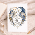 30th Anniversary Card with Owl Heart Illustration