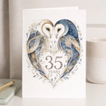 35th Anniversary Card with Owl Heart Illustration