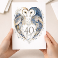 40th Anniversary Card with Owl Heart Illustration