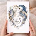 45th Anniversary Card with Owl Heart Illustration