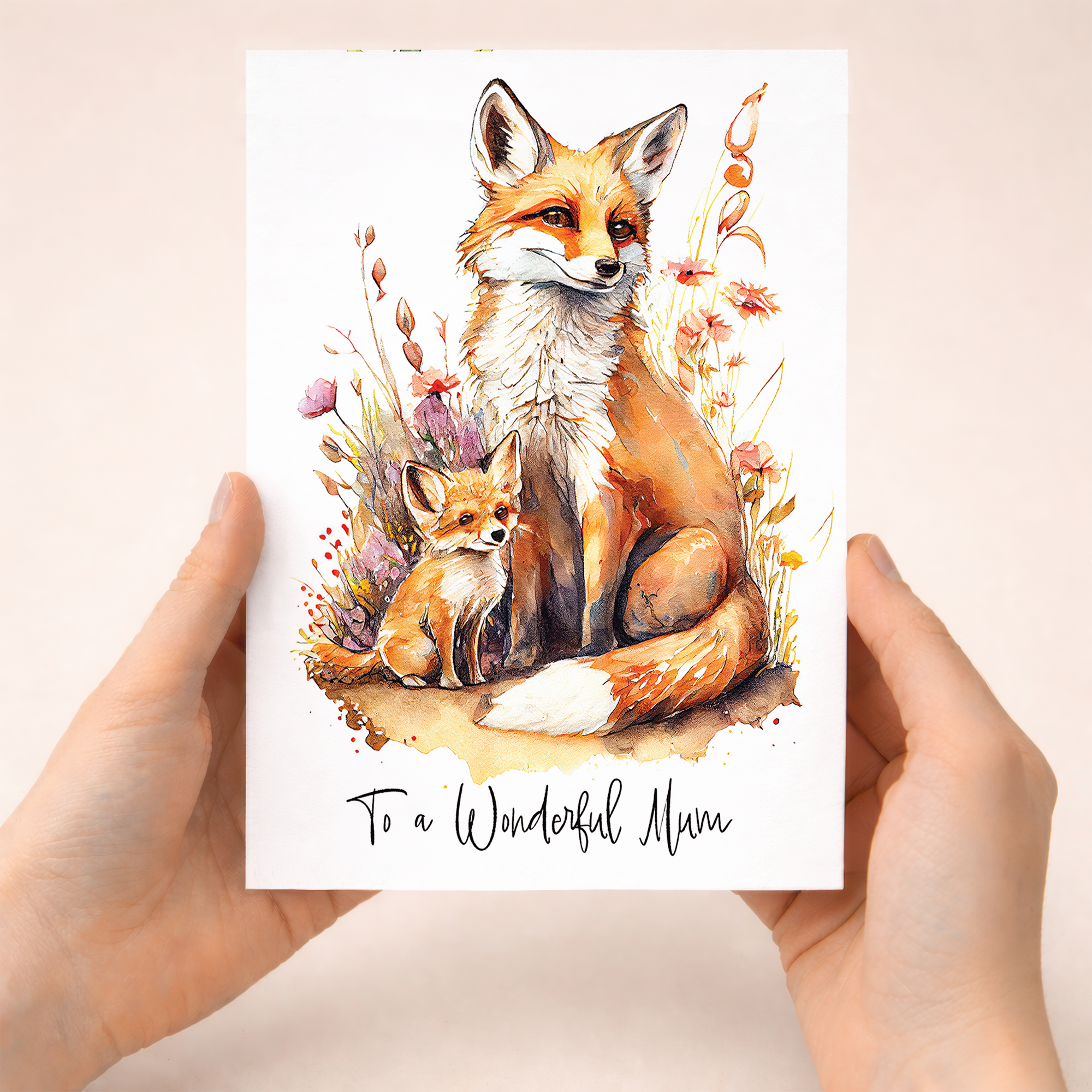 A cute birthday or Mother's Day greeting card for Mum featuring a charming fox illustration.