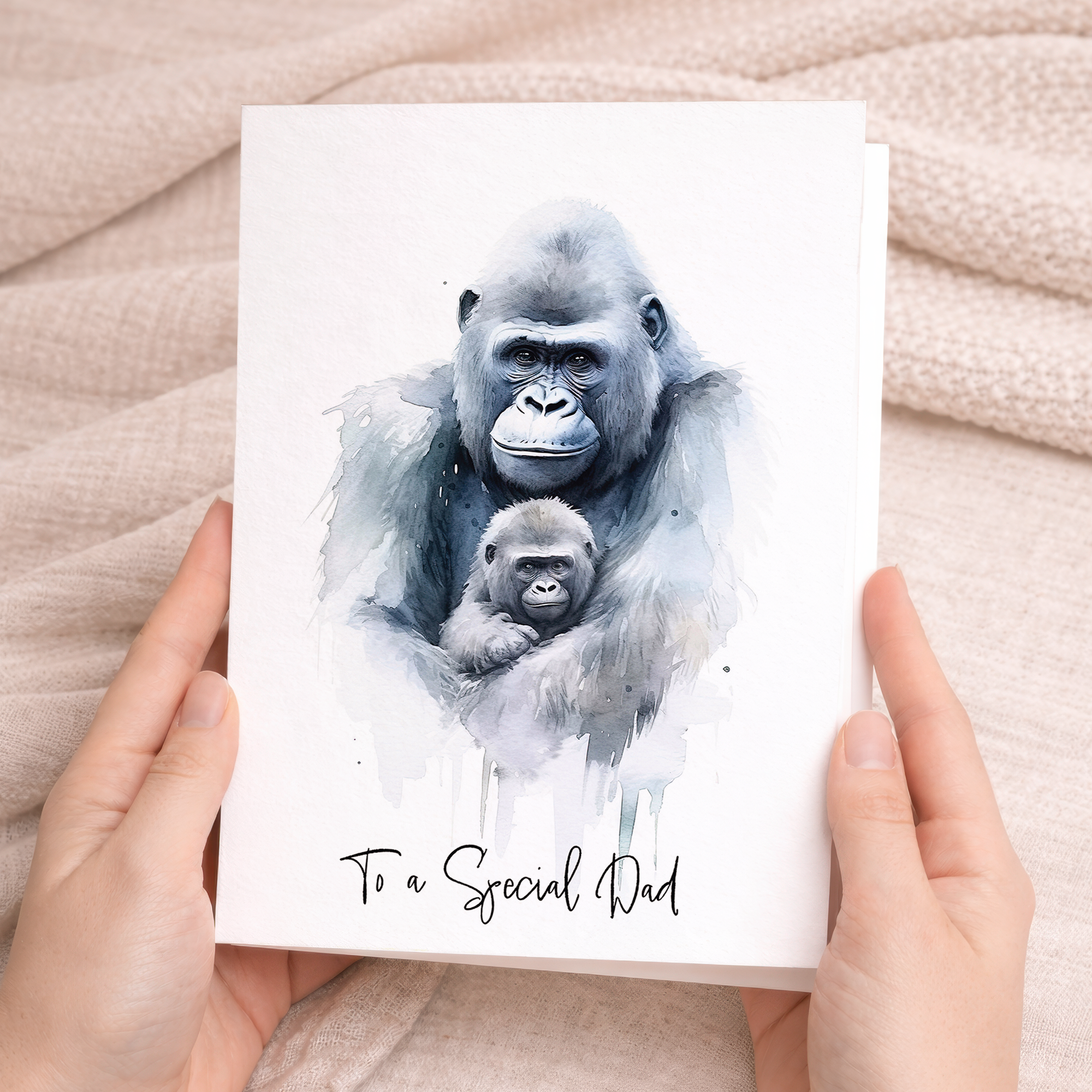Cute gorilla illustration on a birthday or Father's Day card for Dad.