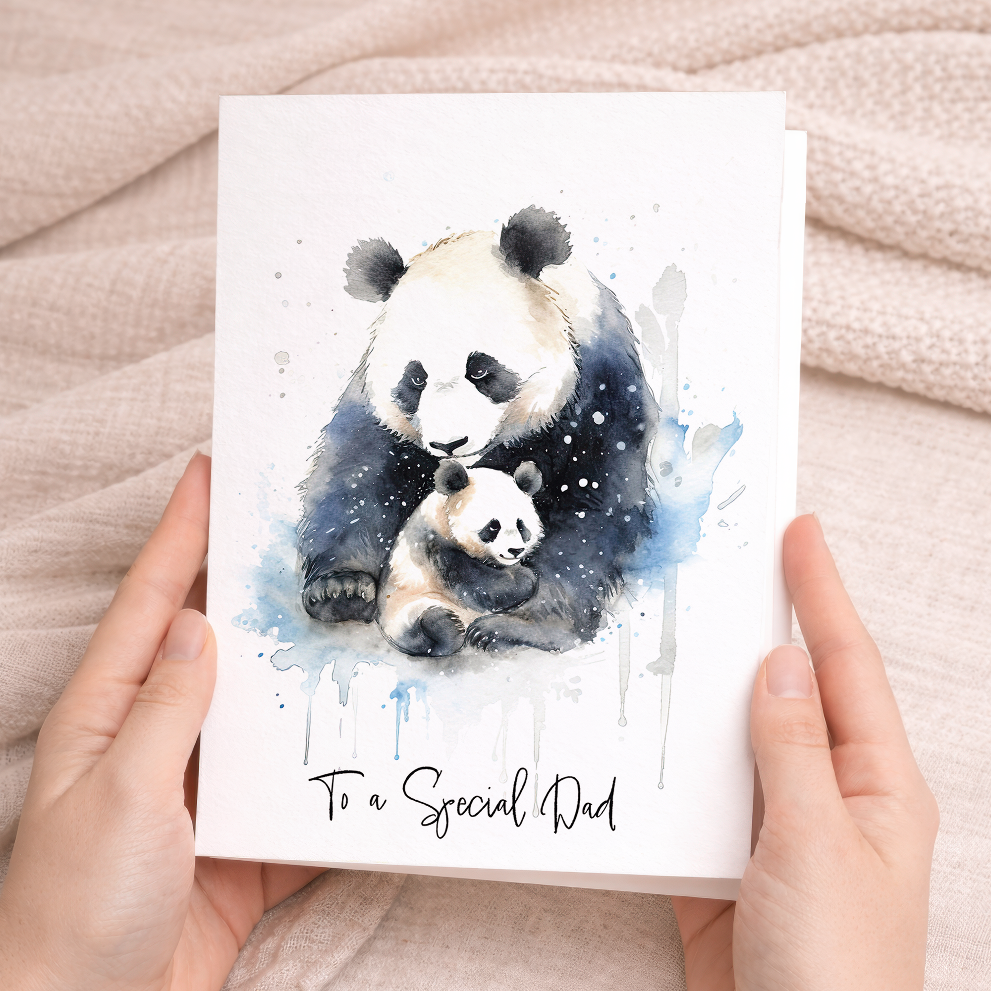 Cute panda illustration on a birthday card for dad or Father's Day, featuring a minimalist design on high-quality paper.