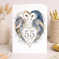 55th Anniversary Card with Owl Heart Illustration