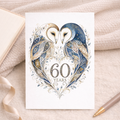 60th Anniversary Card with Owl Heart Illustration
