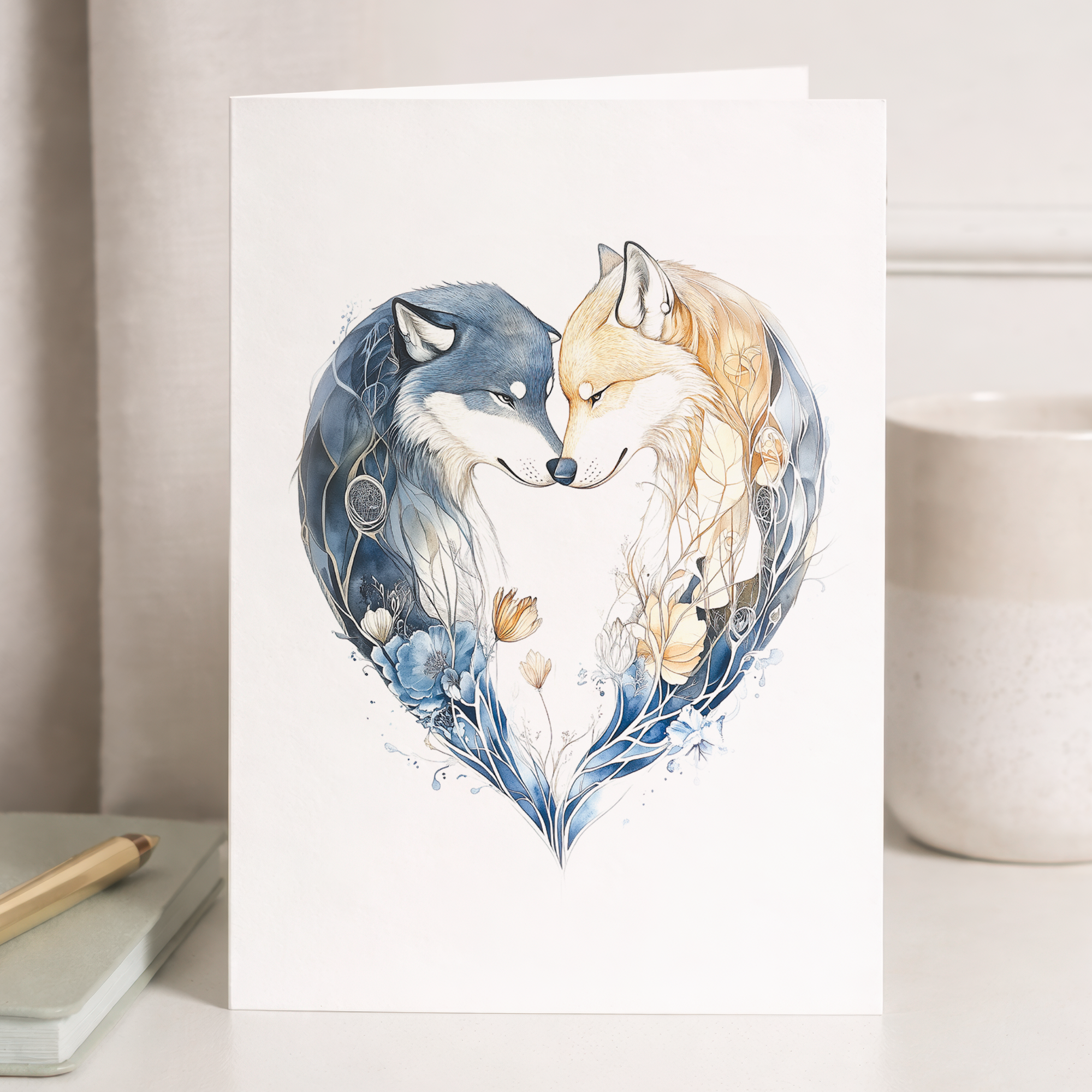 Anniversary Card with Foxes Heart Illustration
