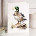 A watercolor illustration of a charming duck on a high-quality notelet card, suitable for birthdays, Easter, or as a thank you card for wildlife enthusiasts.