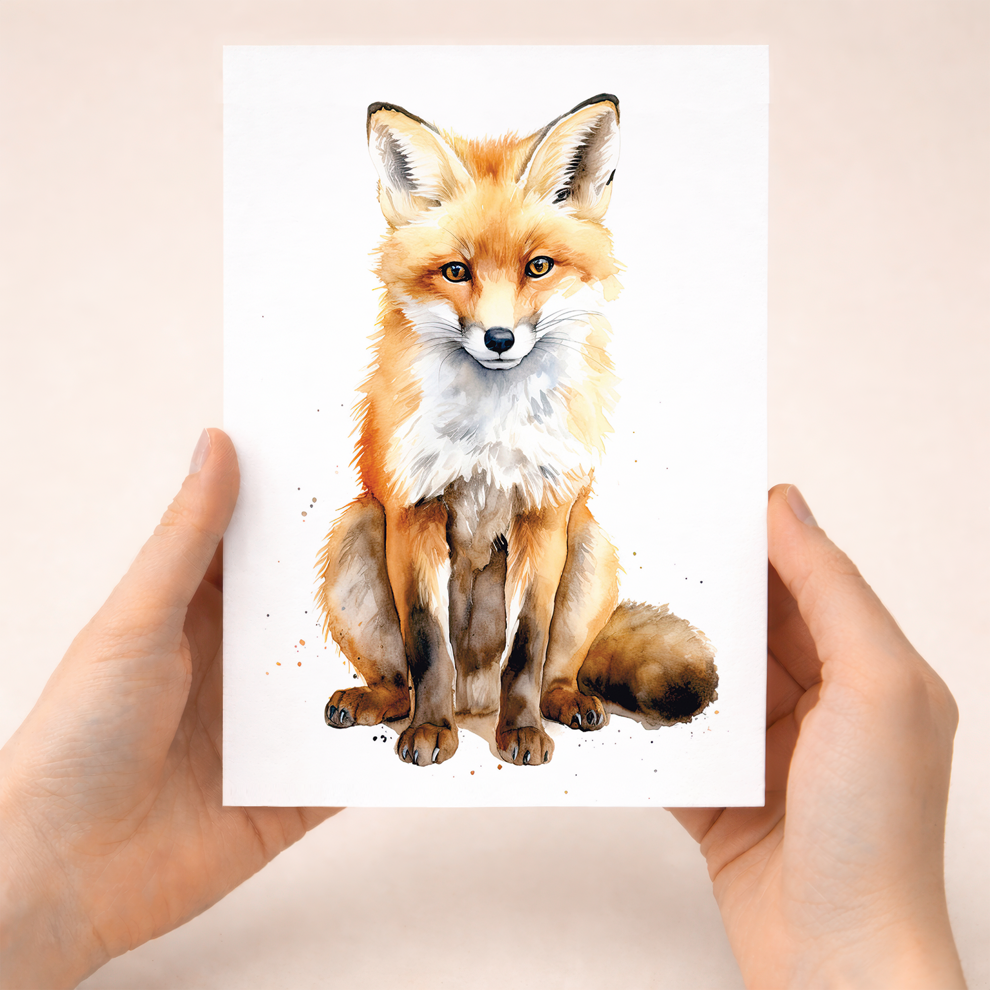A detailed wildlife illustration of a fox on a greeting card, suitable for birthdays, Easter, or any occasion.