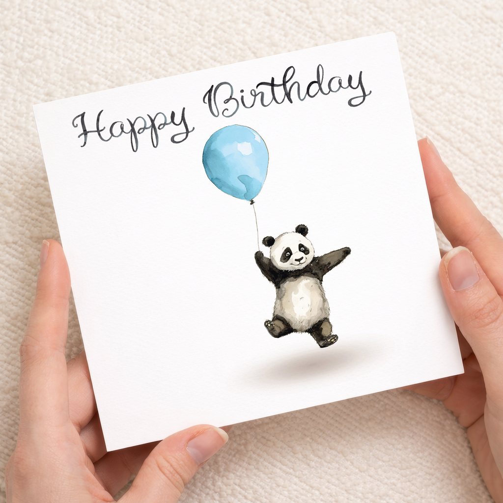 Birthday Card for Child Birthday Card For Kids Birthday Card For Her or Him Cute Panda Birthday Card With Birthday Balloons For Boy or Girl