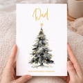 A traditional Christmas card for Dad featuring a classic Christmas tree design.