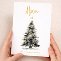 Christmas card featuring a festive Christmas tree design for Mum and Dad, printed on eco-friendly paper.