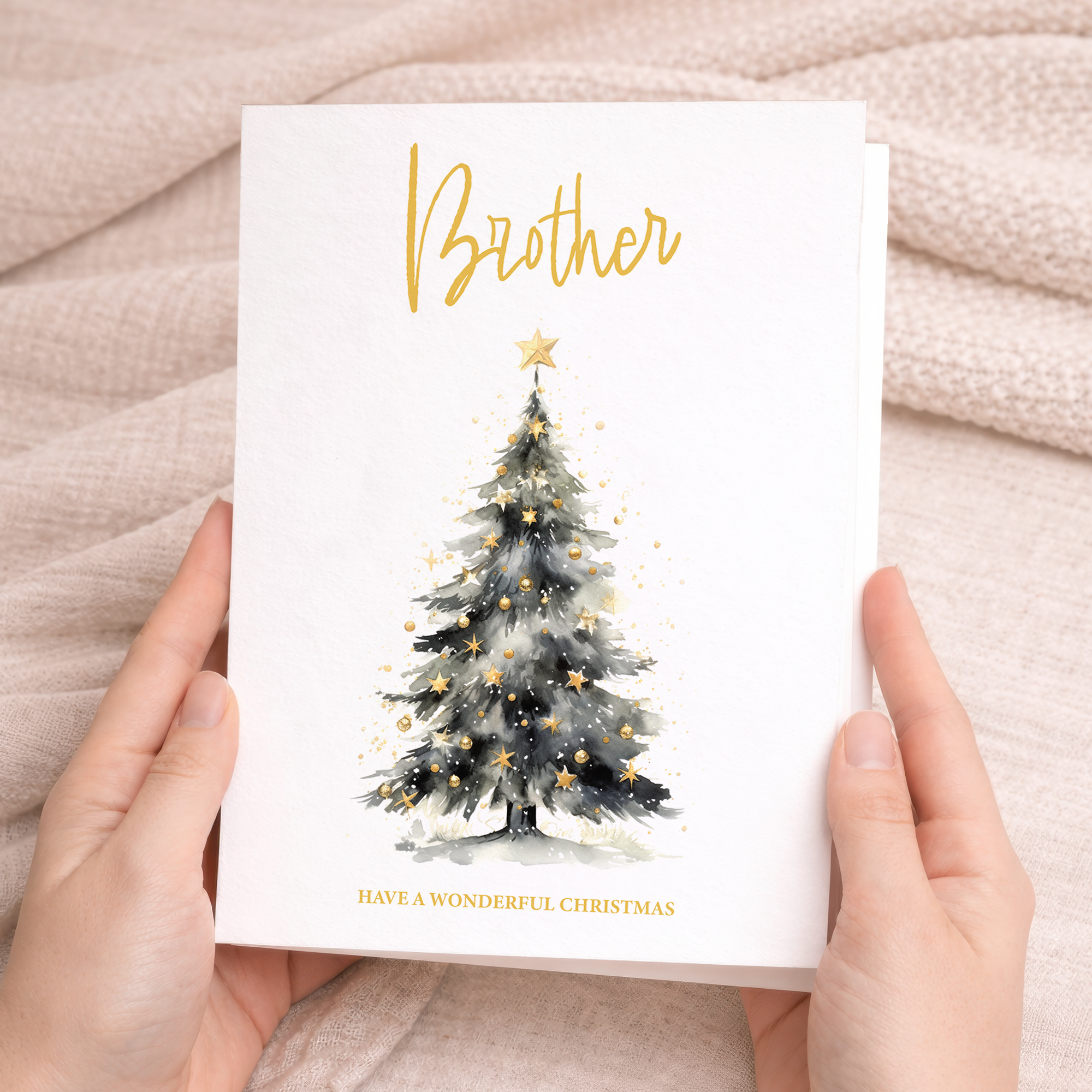 A luxury Christmas card for a brother featuring a classic traditional Christmas tree design.