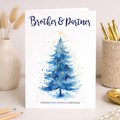 Christmas card for a brother and partner featuring a stylized illustration of a Christmas tree.