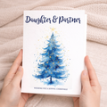 Vertical 5x7 greeting card featuring a minimalist illustration of a decorated Christmas tree. The card is displayed on a brown kraft envelope.