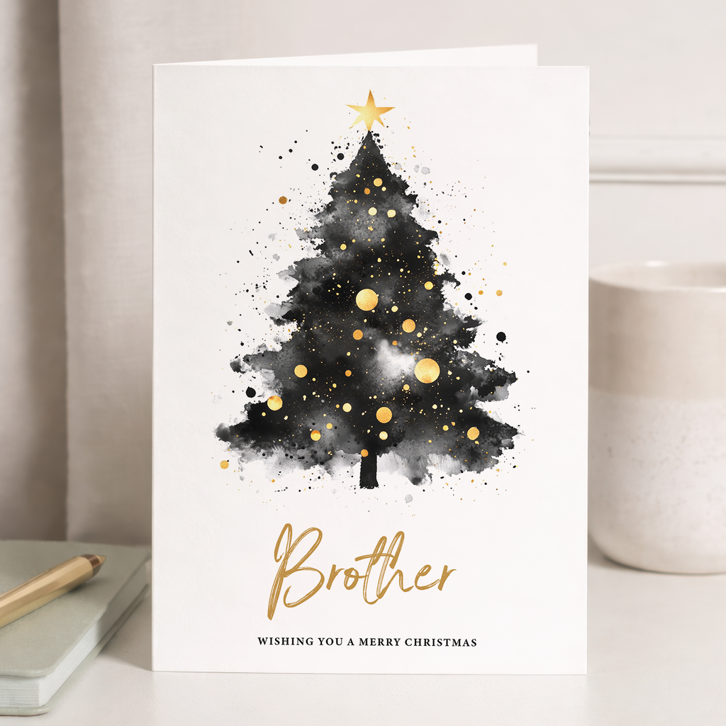 Christmas greeting card for a brother featuring a festive Christmas tree design and holiday wishes.