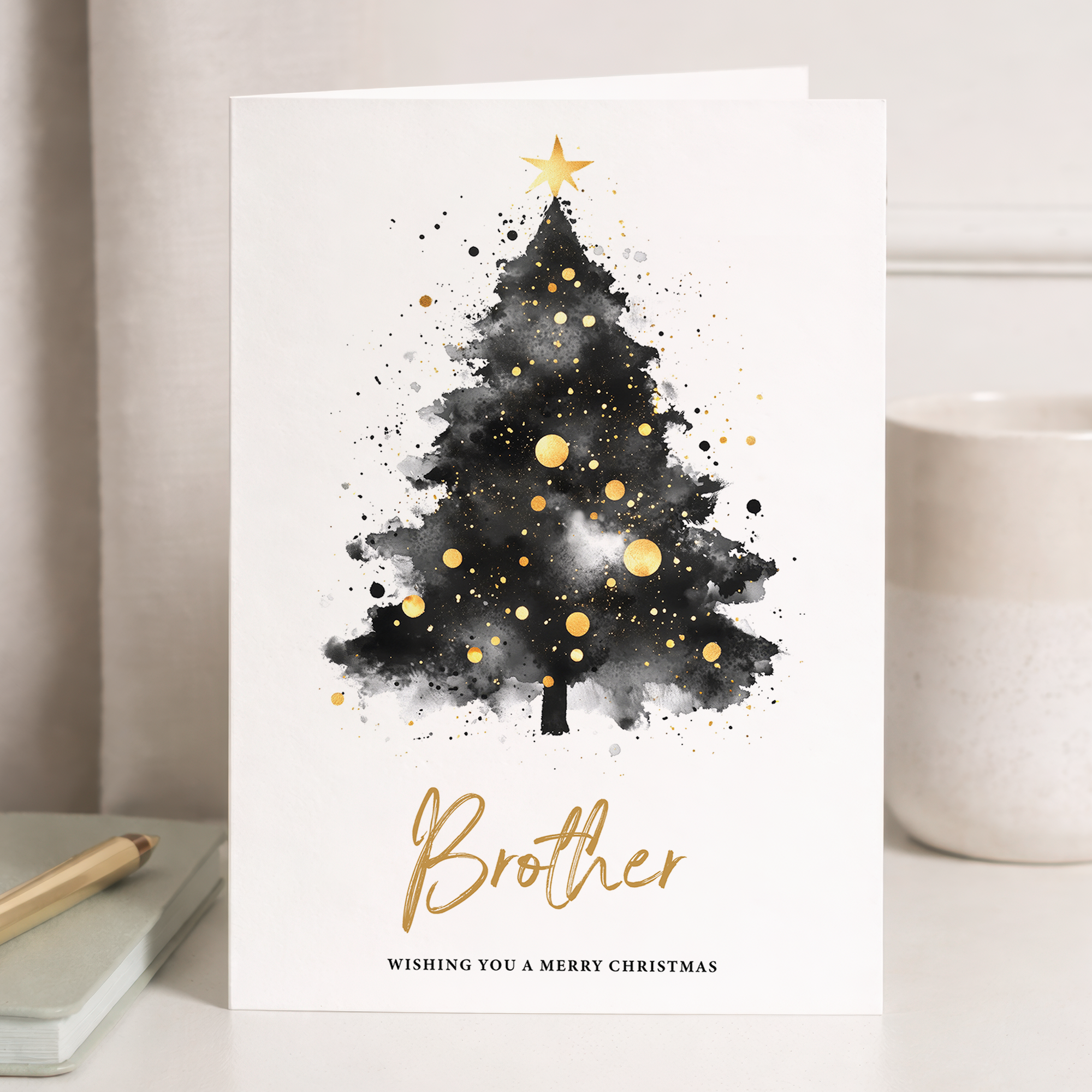 Christmas greeting card for a brother featuring a festive Christmas tree design and holiday wishes.