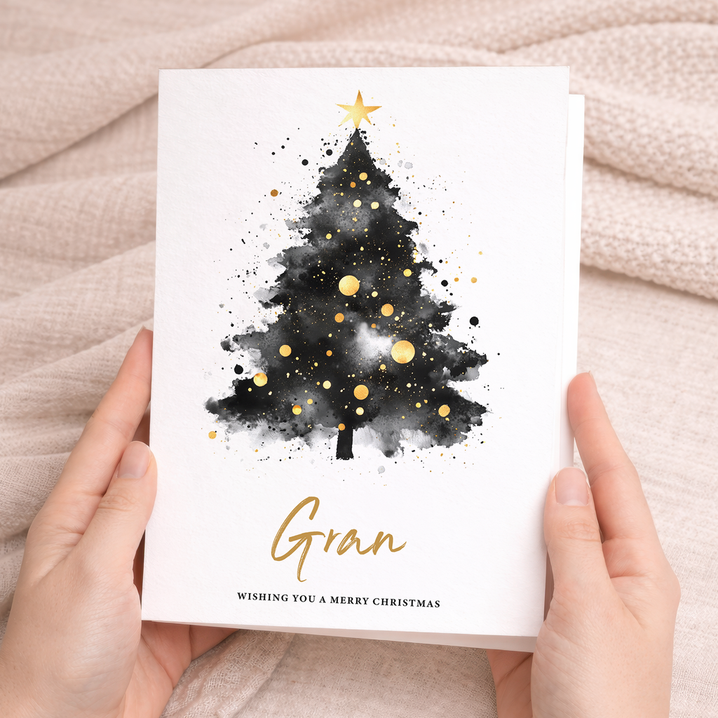 A festive Christmas greeting card for Gran featuring a decorative Christmas tree illustration.