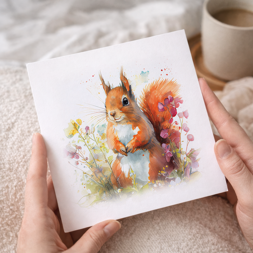 Postcard Prints - Notelet Card of a Squirrel Any Occasion Card For Her or For Him Card For Birthday or Easter Card Thank You Card