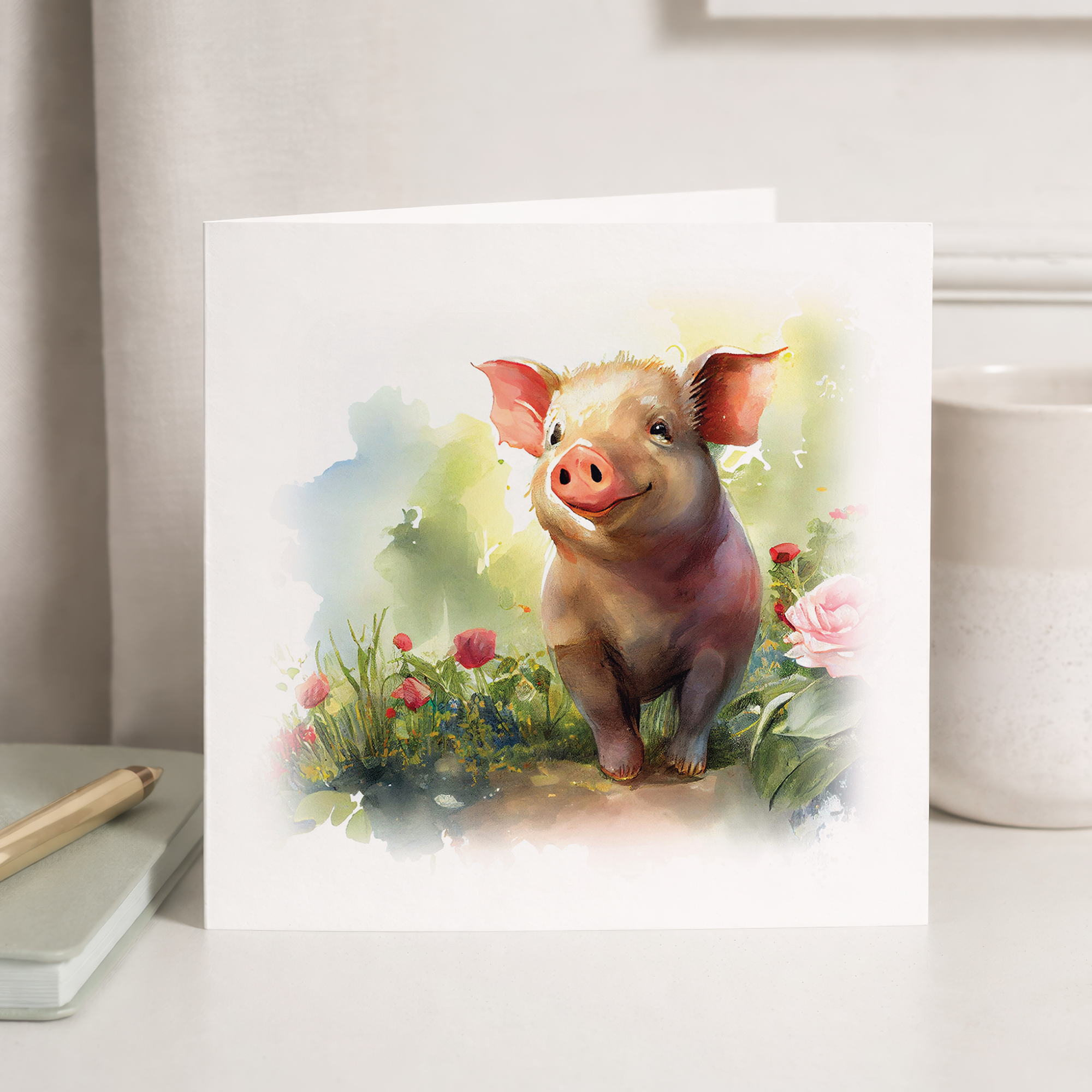 Postcard Prints - Notelet Card of a Pig For Anyone Any Occasion Card For Her or For Him Card For Birthday or Easter Card Thank You Card