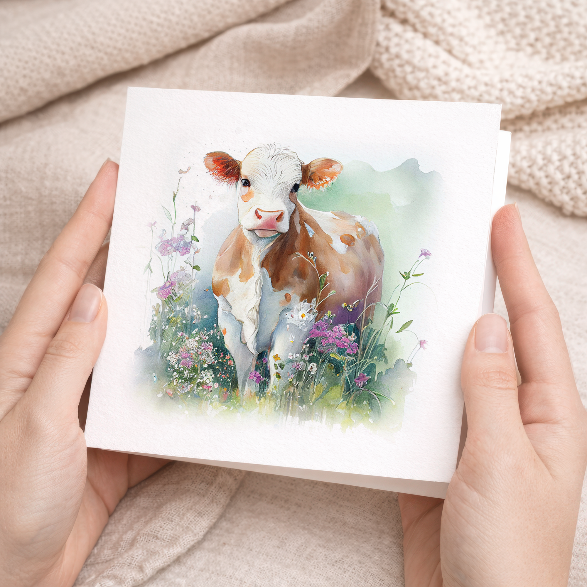 Postcard Prints - Notelet Card of a Cow For Anyone Any Occasion Card For Her or For Him Card For Birthday or Easter Card Thank You Card