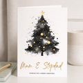 Christmas card for mum and stepdad featuring a stylized Christmas tree design on brown kraft card.