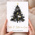 Christmas card for sister and sister-in-law featuring a festive illustrated Christmas tree with a star on top and the message Wishing You a Merry Christmas.