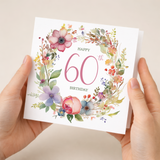 60th Birthday Card With Floral Illustration Pretty Sixty Card For Mum, Gran or Friend Sixieth Birthday Card