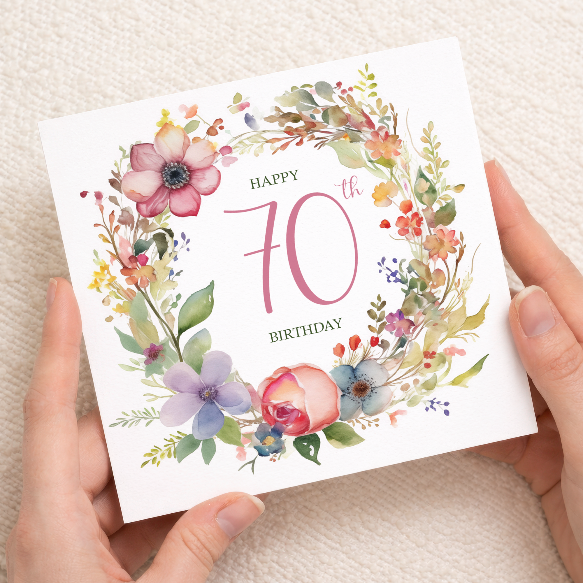 70th Birthday Card With Floral Illustration Pretty Seventy Card For Mum, Gran or Friend Seventieth Birthday Card
