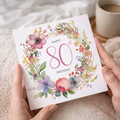 80th Birthday Card With Floral Illustration Pretty Eighty Card For Mum, Gran or Friend Eightieth Birthday Card