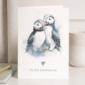 Valentine's Day Card for Her or Him Valentine's Day Card for Wife Valentine's Day Card For Husband Boyfriend or Girlfriend Puffin Card