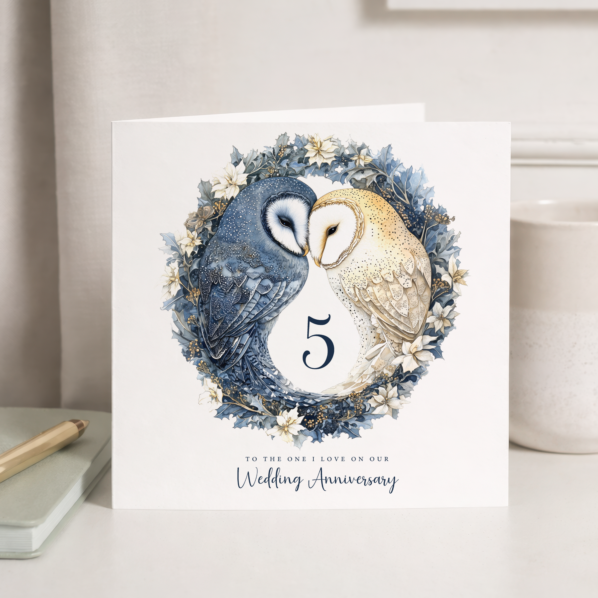 5th Wedding Anniversary Card Pretty Owl Design 5 Year Anniversary Wood Wedding Anniversary Card
