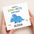 Personalised dino-mite dinosaur birthday card for children, 6x6 square card