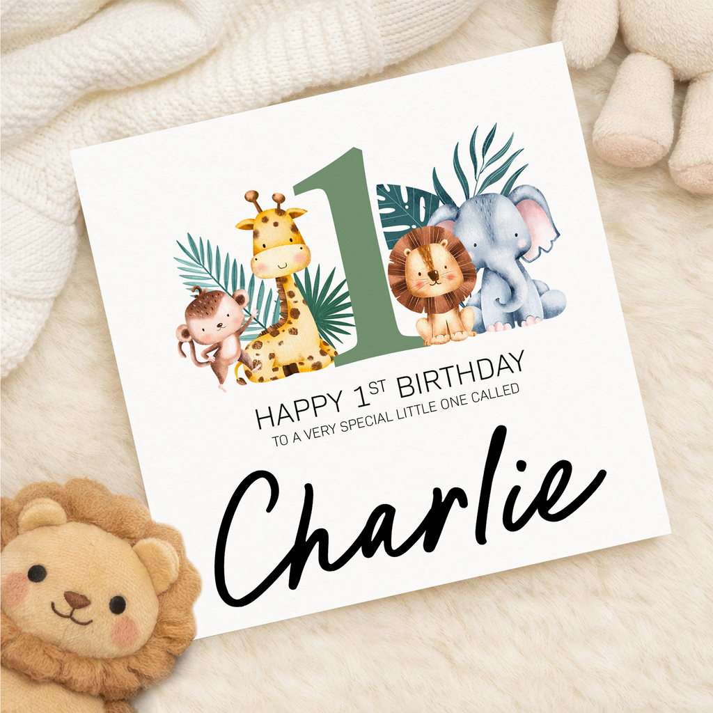 Personalised 1-8 Year Birthday Children's Card Jungle Themed Birthday Card For Boy or Girl