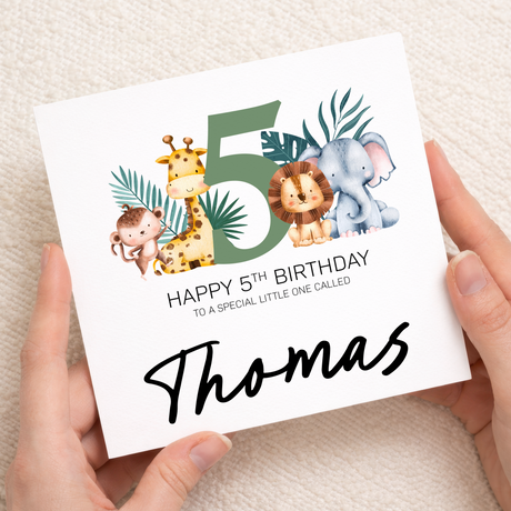 Personalised 1-8 Year Birthday Children's Card Jungle Themed Birthday Card For Boy or Girl