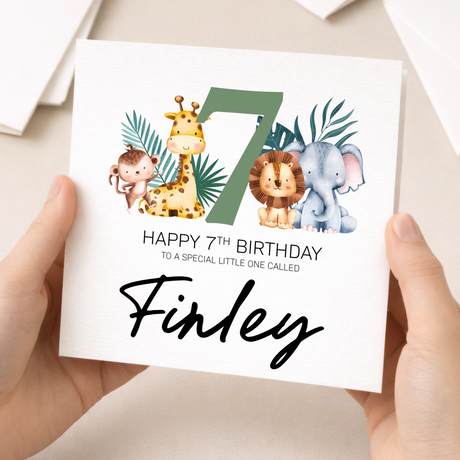 Personalised 1-8 Year Birthday Children's Card Jungle Themed Birthday Card For Boy or Girl