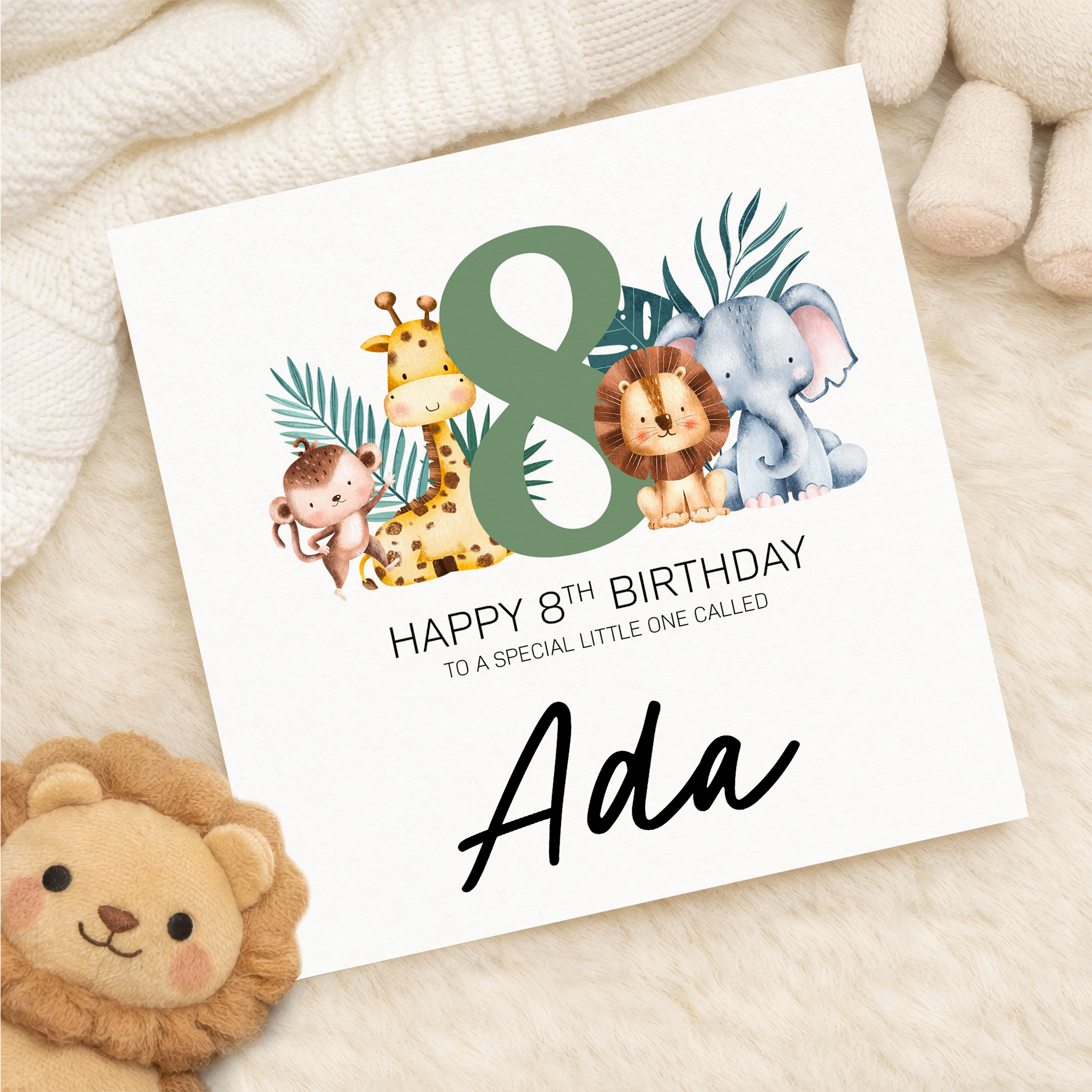 Personalised 1-8 Year Birthday Children's Card Jungle Themed Birthday Card For Boy or Girl