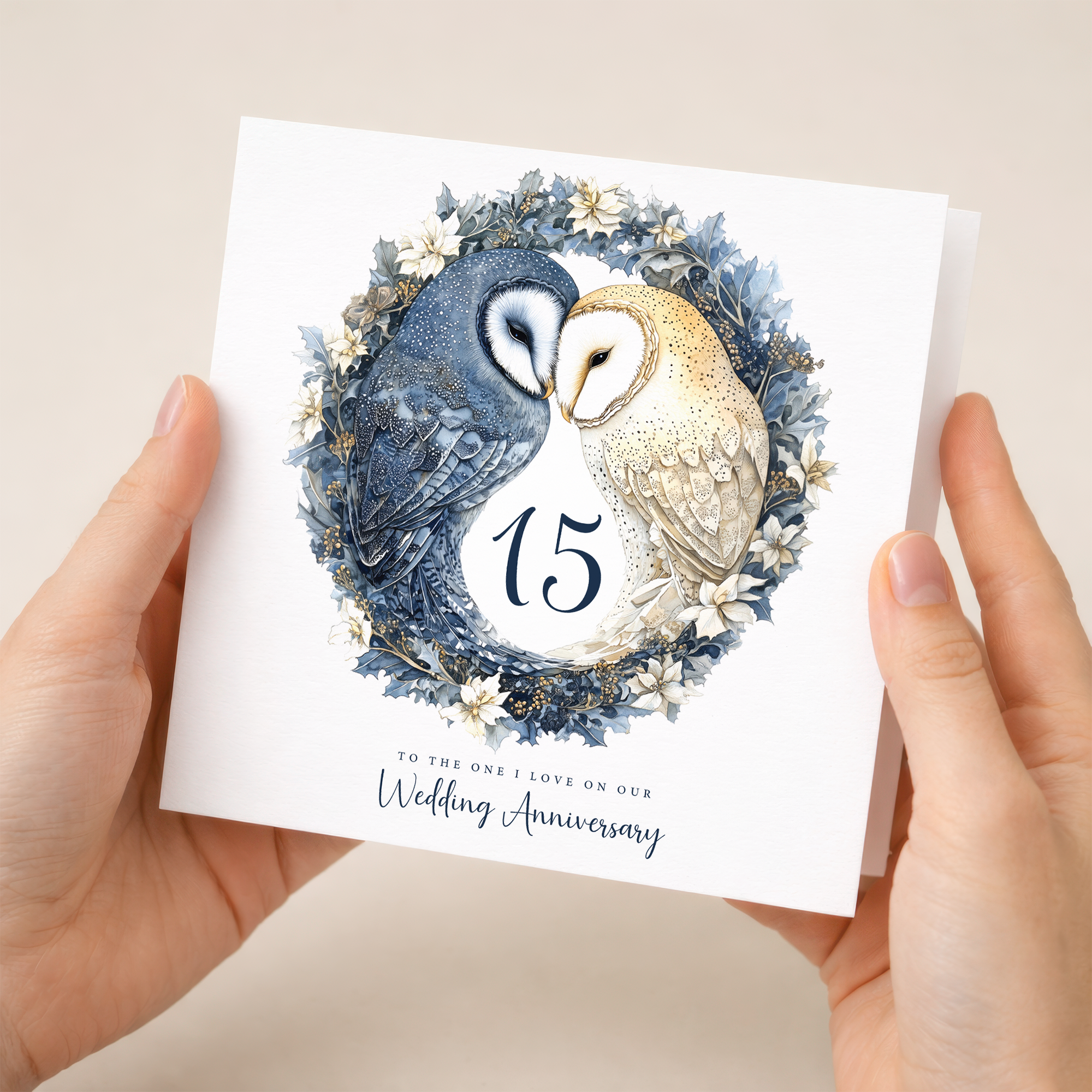 15th Wedding Anniversary Card Pretty Owl Design 15 Year Anniversary Cyrstal Wedding Anniversary Card