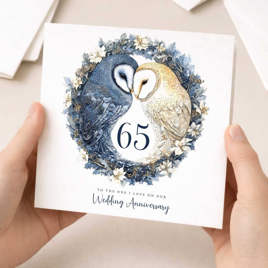 65th Wedding Anniversary Card Pretty Owl Design 65 Year Anniversary Blue Sapphire Wedding Anniversary Card