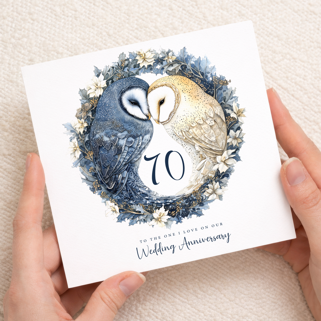 70th Wedding Anniversary Card Pretty Owl Design 70 Year Anniversary Platinum Wedding Anniversary Card