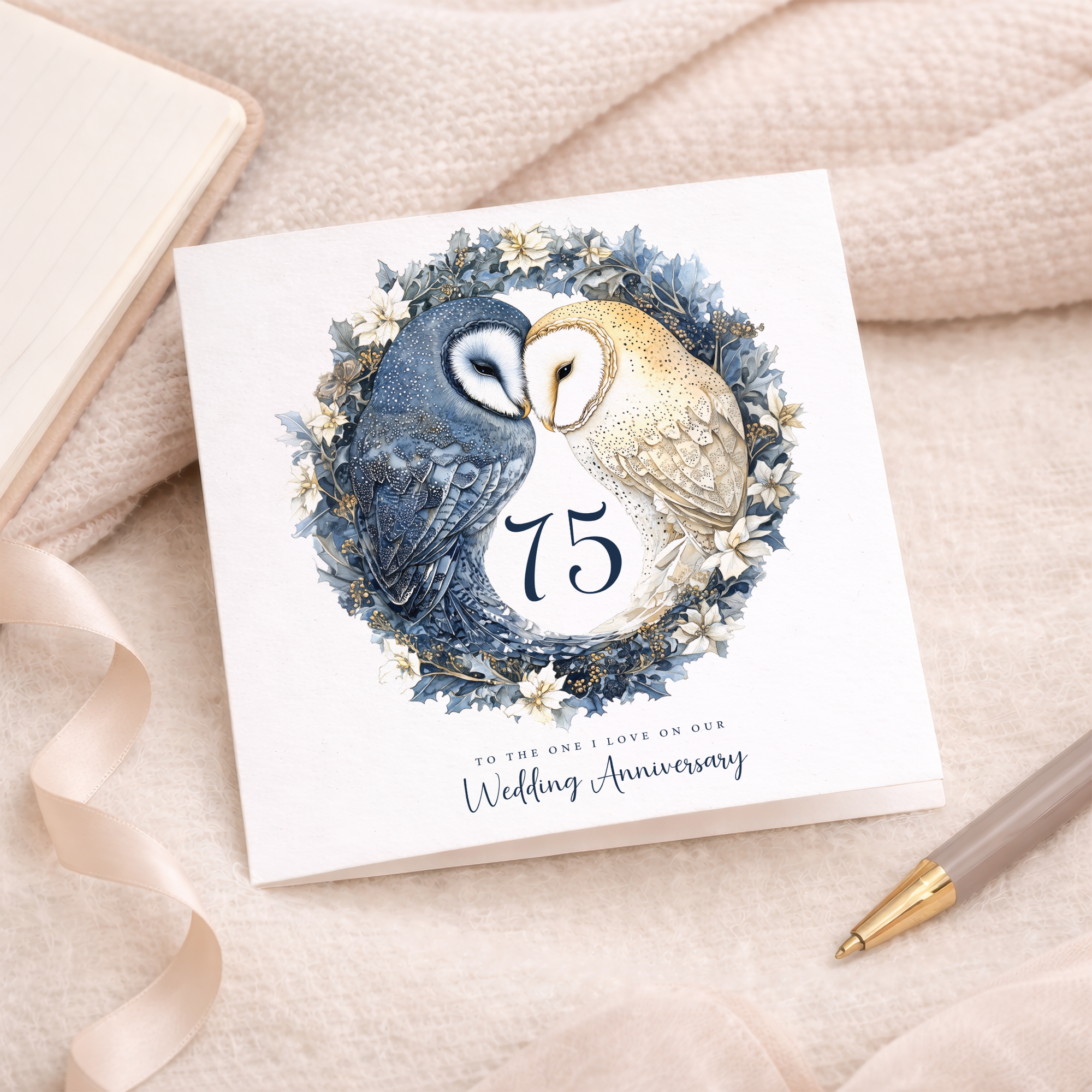 75th Wedding Anniversary Card Pretty Owl Design 75 Year Anniversary Diamond Wedding Anniversary Card