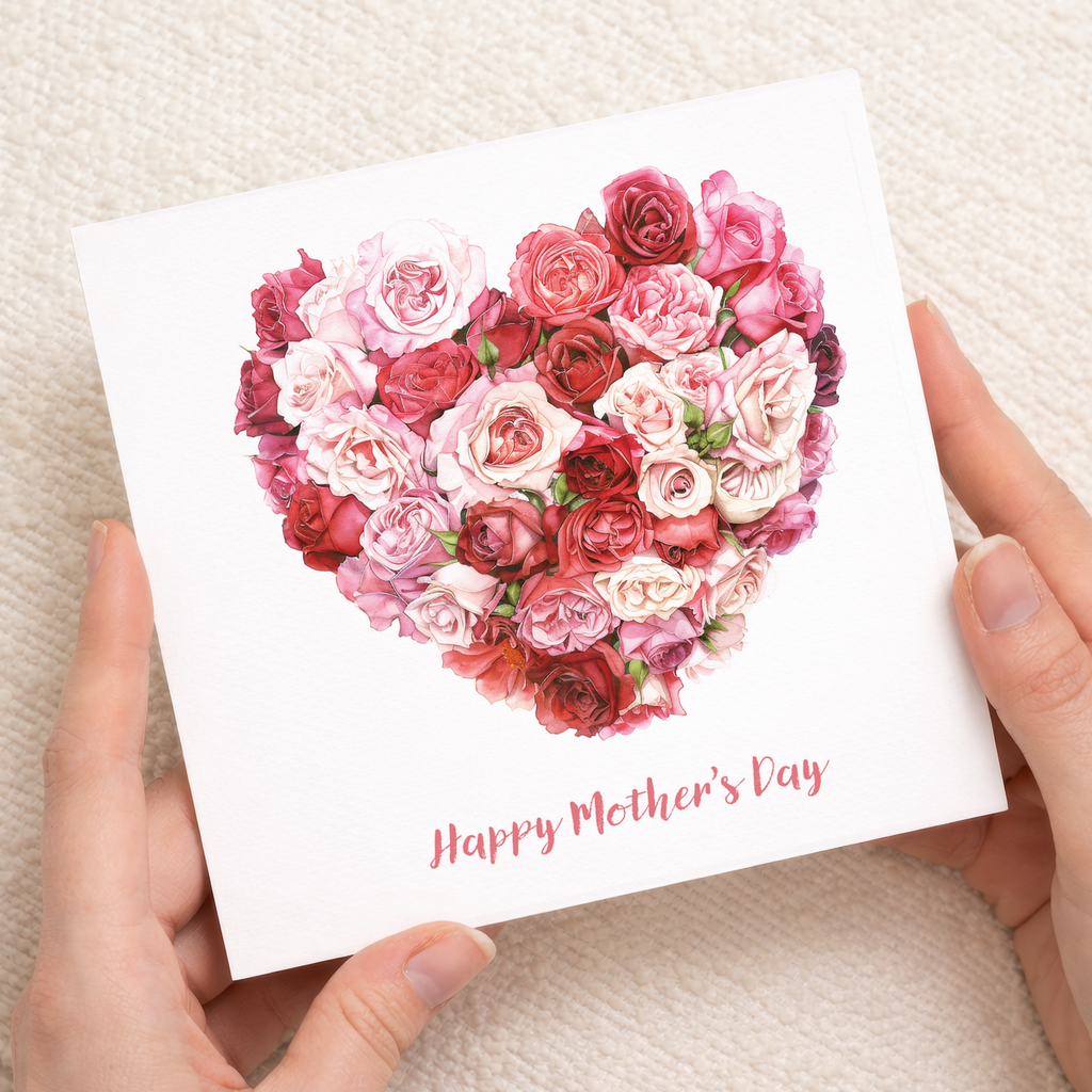 Mother's Day Card For Mum Happy Mother's Day Mothers Day card Mothering Sunday Card Pink Rose Heart Mother's Day Card For Mom Mommy Mum Mummy
