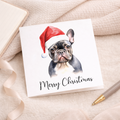 Fun Christmas Card of a French Bulldog Wearing A Santa Hat Whimsical Watercolour Christmas Card For Animal Lover For Him or Her