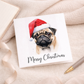 Fun Christmas Card of a Pug Dog Wearing A Santa Hat Whimsical Watercolour Christmas Card For Animal Lover For Him or Her