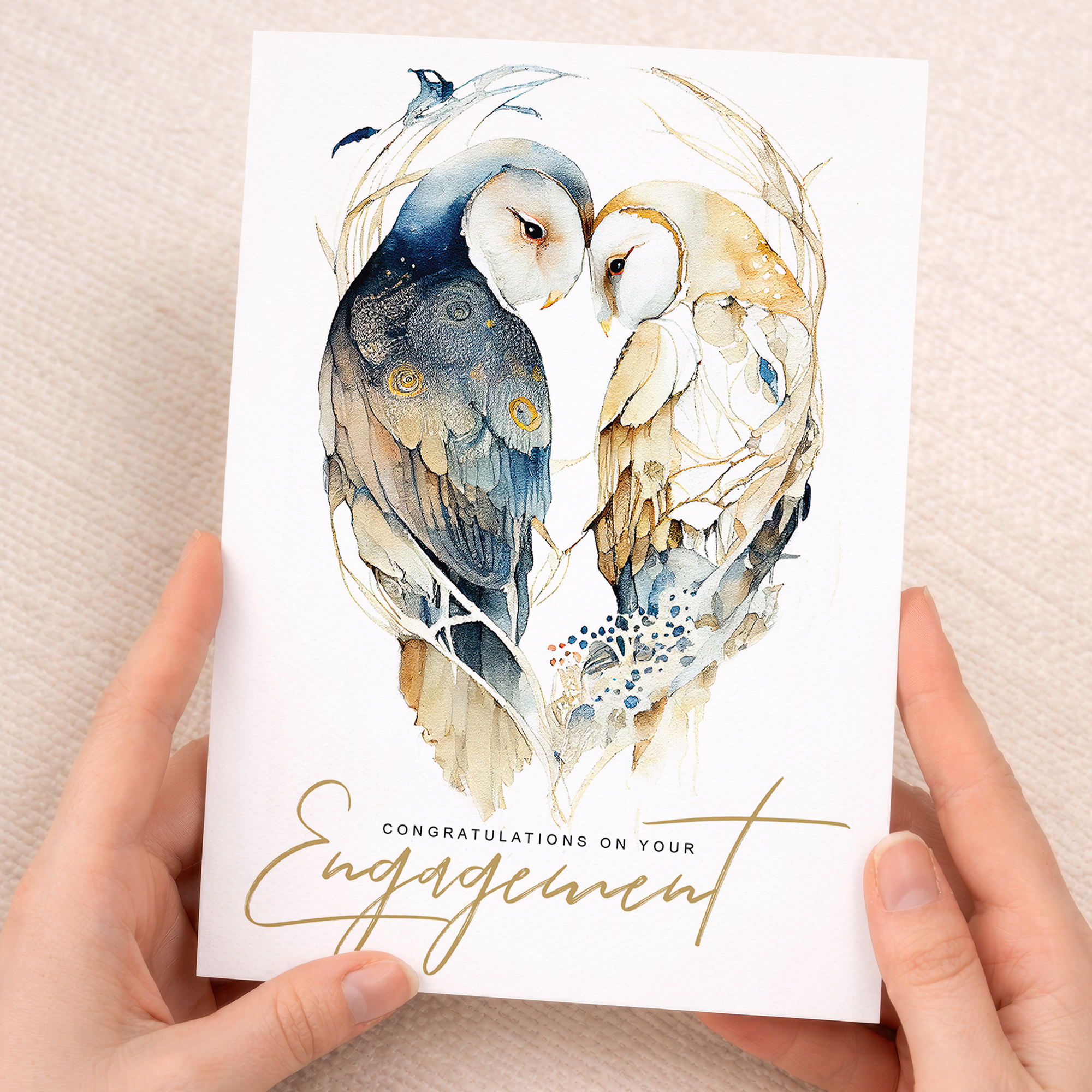 Custom Owl Engagement Card Personalised For Newly Engaged Couple Congratulations