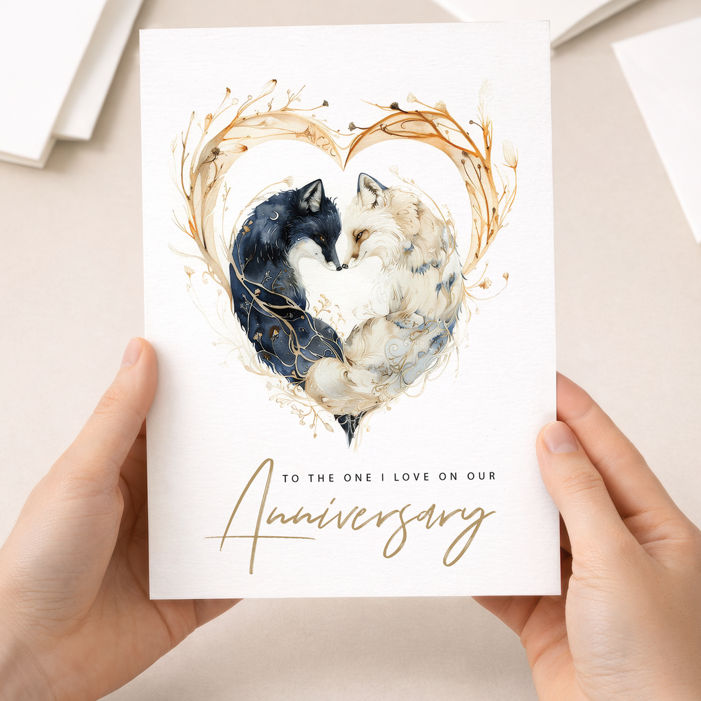 Anniversary Card for Wife Husband Boyfriend Girlfriend Fox Love Heart