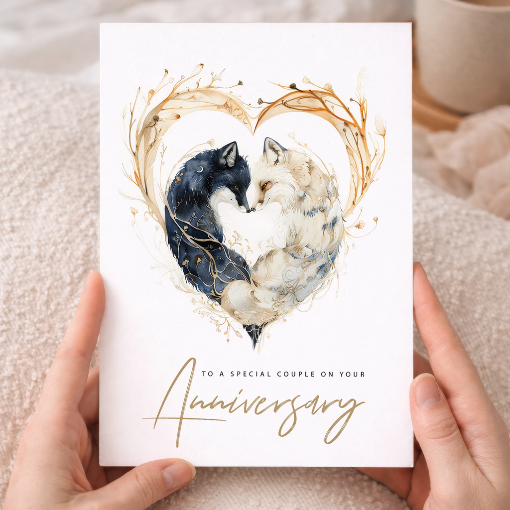 Anniversary Card for Couple Son Daughter In Law Fox Love Heart Wedding